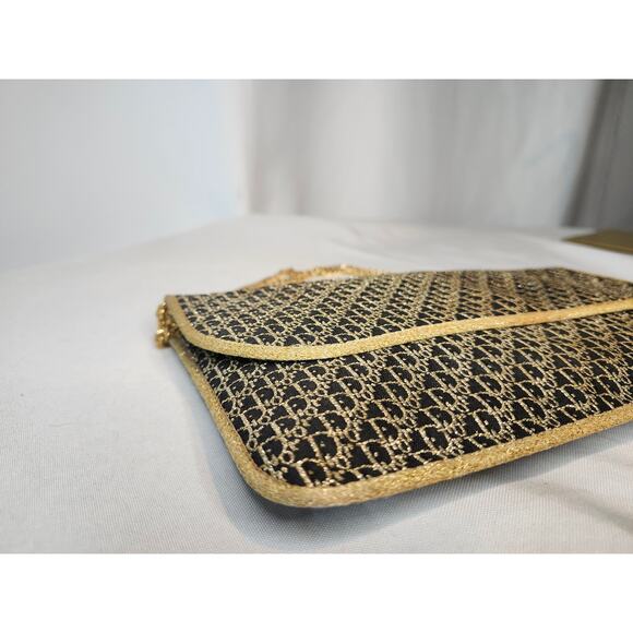 Christian Dior Vintage Trotter Chain Shoulder Bag Gold and Black NYE - Picture 6 of 15